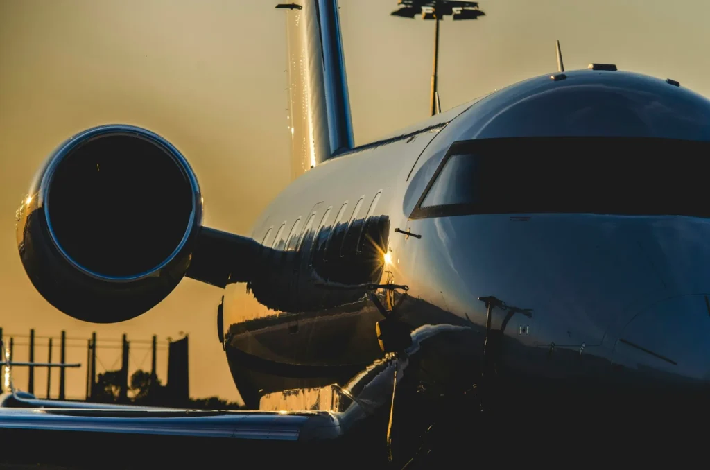 Business jet at golden hour